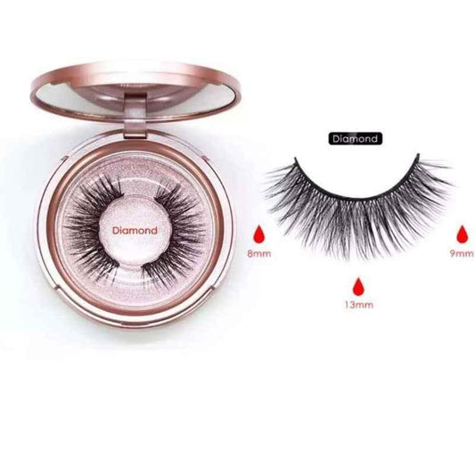 Diamond false eyelashes in rose gold compact with lash length details 8mm, 9mm, 13mm
