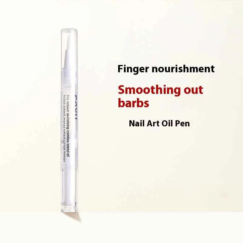 Nail art oil pen for finger nourishment and smoothing out barbs on white background